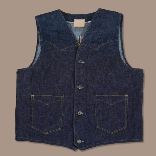 Frontside of Rag Proper Overalls custom embroidered denim vests