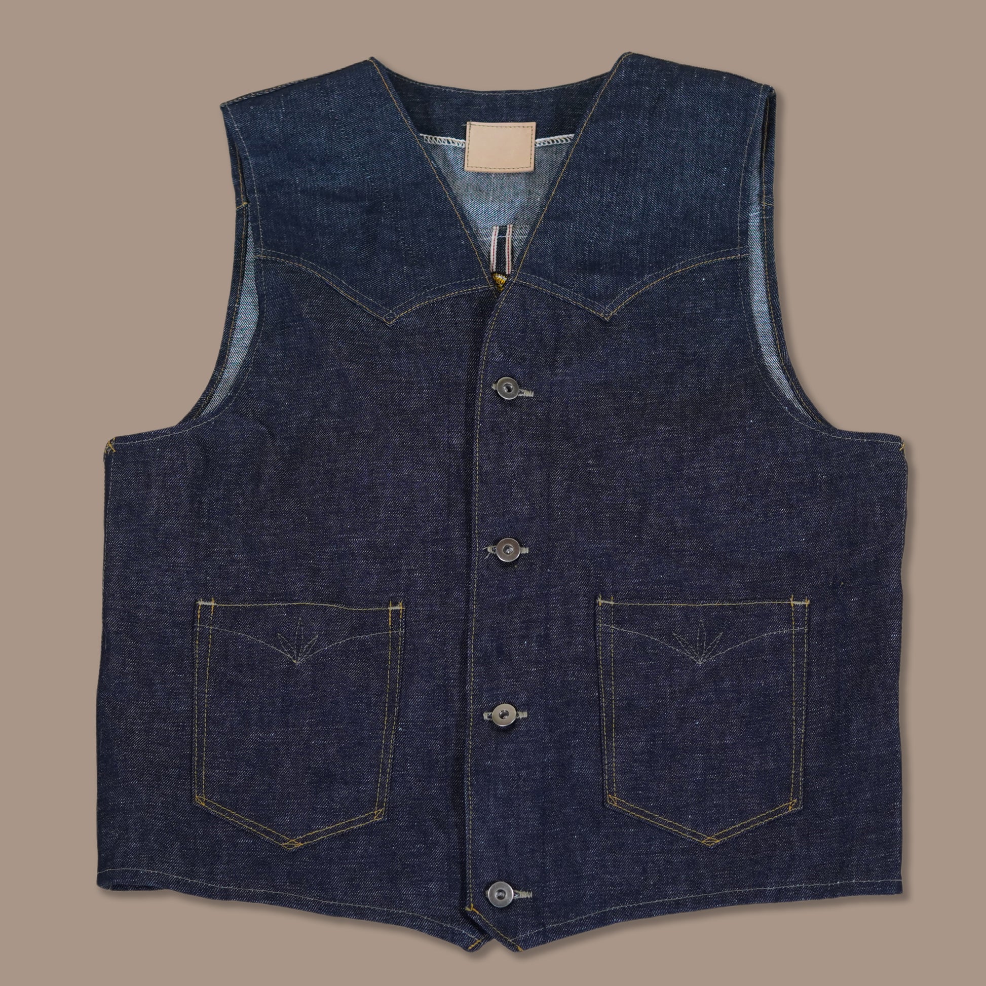 Frontside of Rag Proper Overalls custom embroidered denim vests